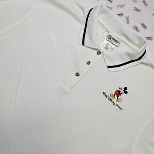 Vintage Disney World‎ Embroidered Mickey Mouse Polo Shirt XL White Short Sleeve
